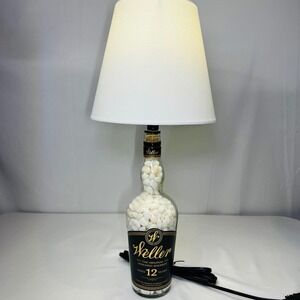 Weller 12 Year Bourbon Bottle Lamp with White Stones and Shade Handcrafted Decor